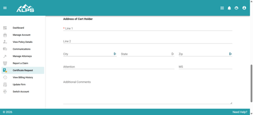 Account Center COI Request Screen 3