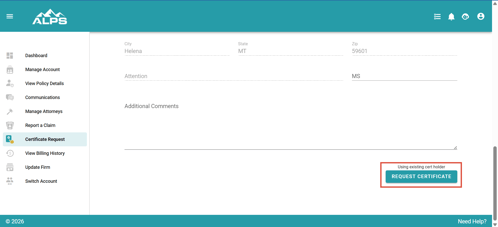 Account Center COI Request Screen 4