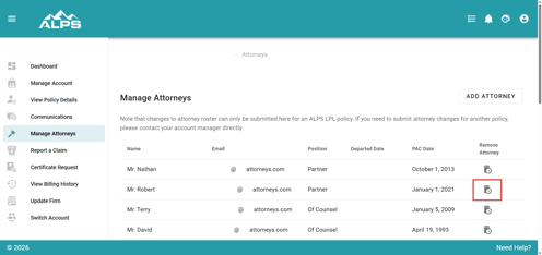 Account Center Remove Attorney