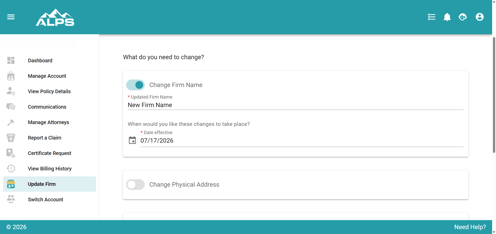 Account Center Update Firm - Change Name