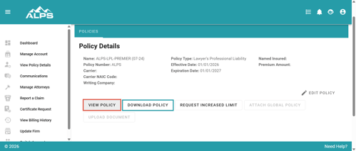 Account Center View Specific Policy Download