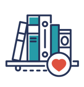 Icon of shelf holding five books