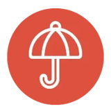 Salmon colored  circle with reversed out umbrella icon