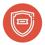 Salmon colored circle with reversed out shield icon