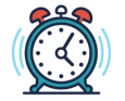 Line icon of teal and salmon colored alarm clock