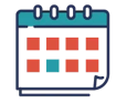 Line icon of teal and salmon colored calendar