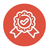 Salmon colored circle with reversed our seal of approval