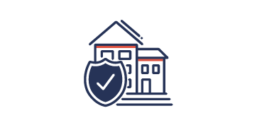 Line icon of business building with shield in front of it