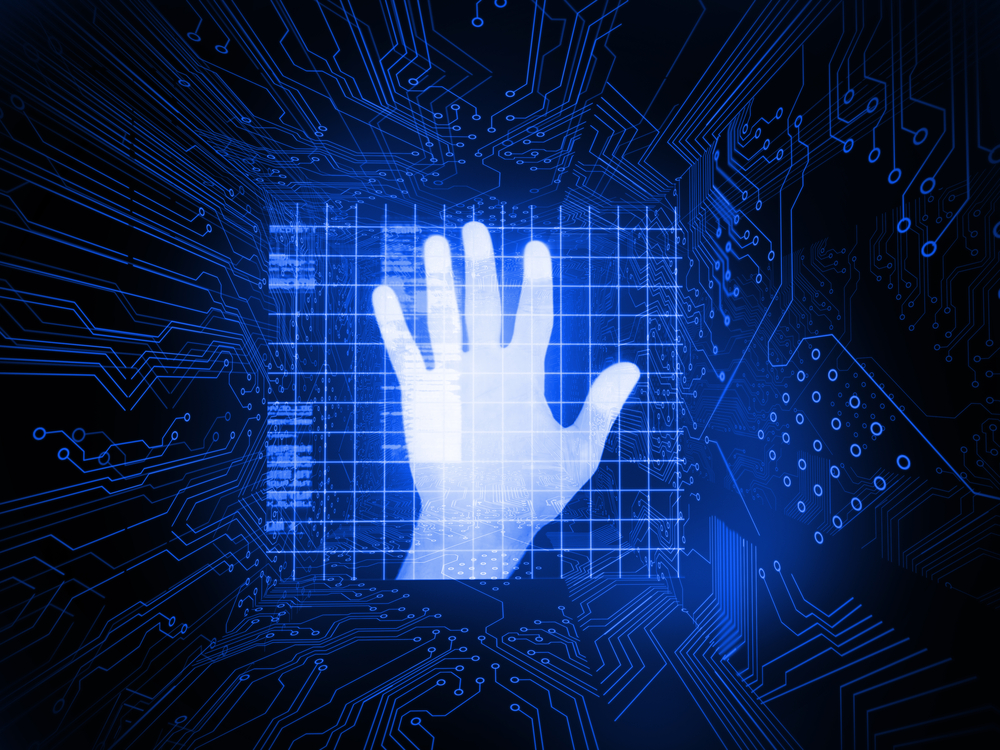 a lawyer uses their handprint to identify themselves as a more secure alternative to passwords