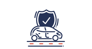 Line icon of vehicle with shield behind it