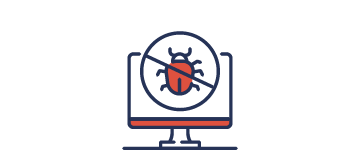 Line icon of computer monitor displaying malware