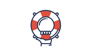 Line icon of hand holding up life preserver floating device